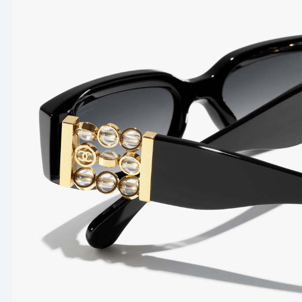 Chanel Black Rectangular SunglassesWith Gold And Crystal-Embellished Temples 3