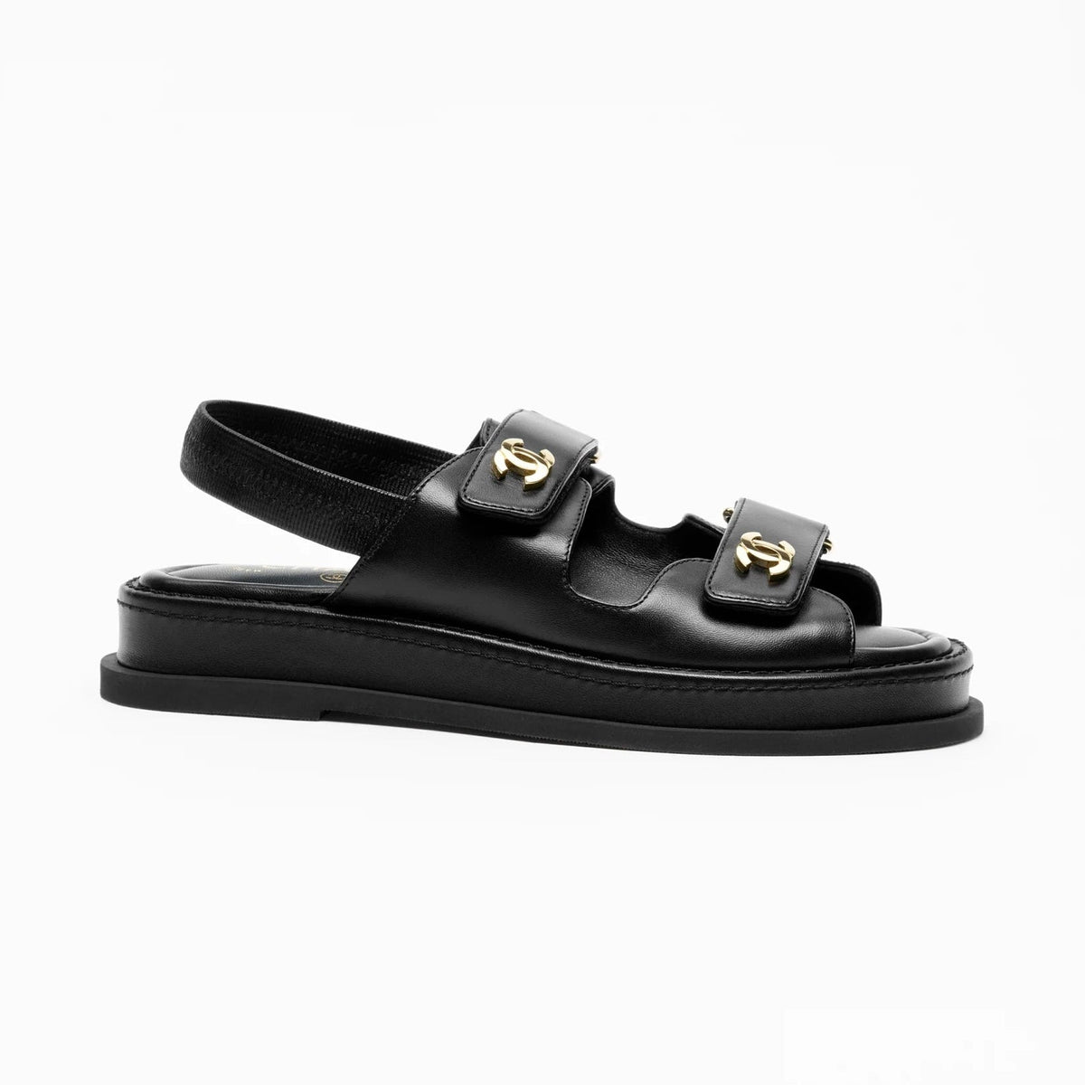 Chanel Black Sandals With Gold-Tone Metal CC Logo 3