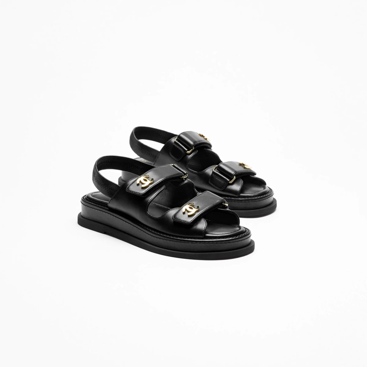 Chanel Black Sandals With Gold-Tone Metal CC Logo 1