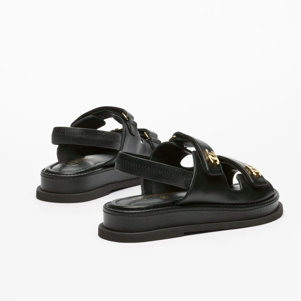 Chanel Black Sandals With Gold-Tone Metal CC Logo 4