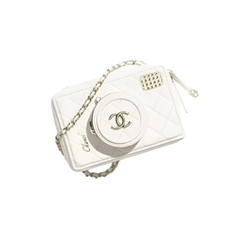 Chanel Camera Bag Lambskin & Gold White - BEAUTY BAR