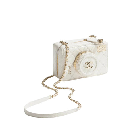 Chanel Camera Bag Lambskin & Gold White - BEAUTY BAR