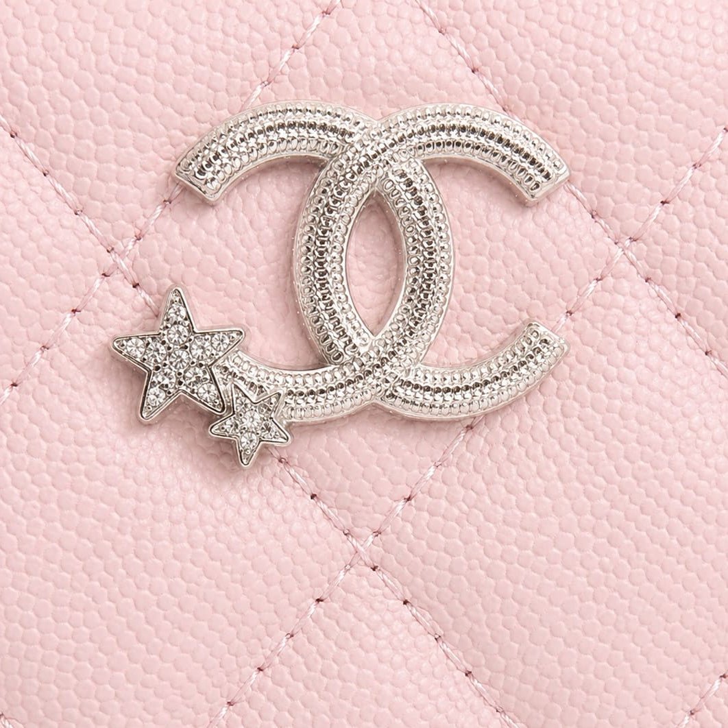 Chanel Caviar Quilted Top Handle Slim Vanity With Chain Light Pink 4