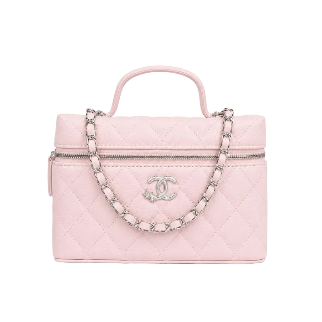 Chanel Caviar Quilted Top Handle Slim Vanity With Chain Light Pink 3