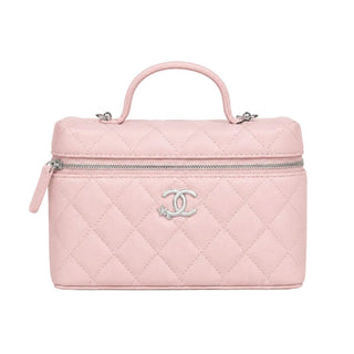 Chanel Caviar Quilted Top Handle Slim Vanity With Chain Light Pink