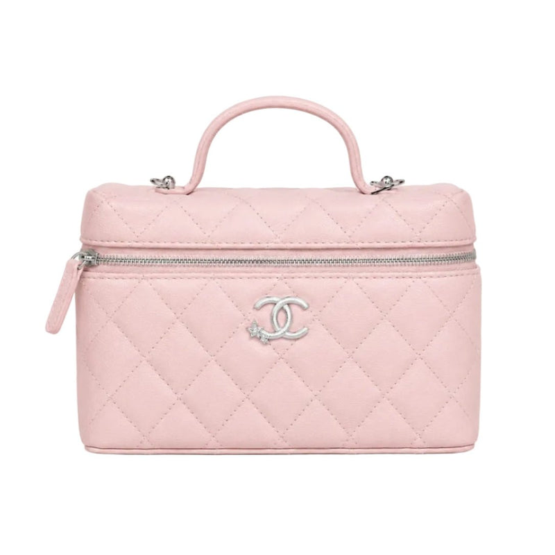 Chanel Caviar Quilted Top Handle Slim Vanity With Chain Light Pink