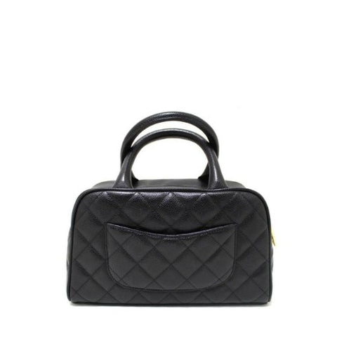 Chanel CC Quilted Caviar Bowling Bag in Black - BEAUTY BAR