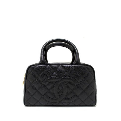 Chanel CC Quilted Caviar Bowling Bag in Black - BEAUTY BAR