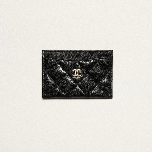 Chanel Classic Card Holder Grained Calfskin & Gold - Tone Metal Black - BEAUTY BAR