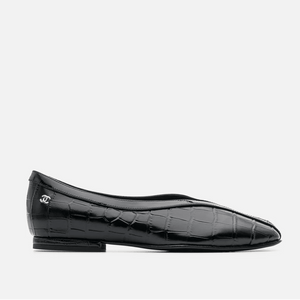 Chanel Crocodile-Embossed Ballet Flats Featuring A  Distinctive Square Toe