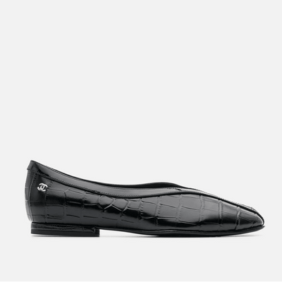 Chanel Crocodile-Embossed Ballet Flats Featuring A  Distinctive Square Toe
