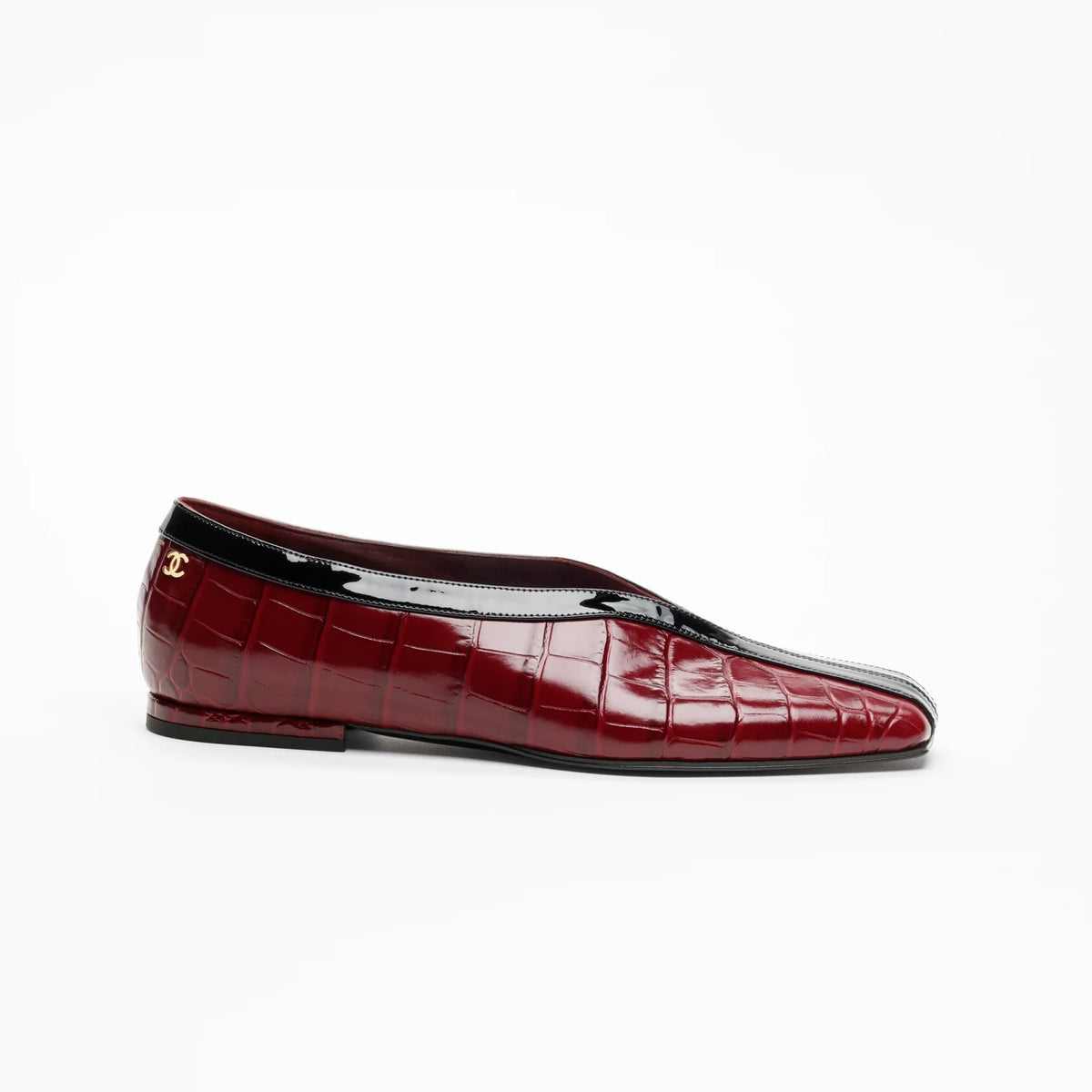 Chanel Crocodile Embossed & Patent Leather Ballerina Flats In Dark Burgundy 1
