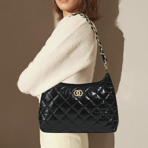 Chanel Hobo Medium Black Lather Bag - BEAUTY BAR