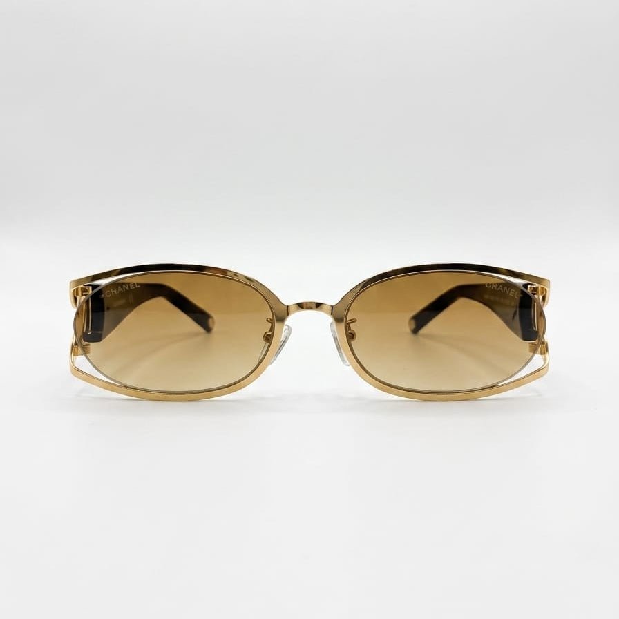Chanel Luxury Gold-Tone Oval Frame Sunglasses 1