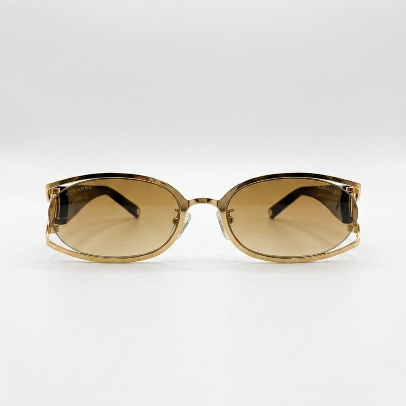 Chanel Luxury Gold-Tone Oval Frame Sunglasses