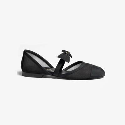 Chanel Mary Janes In Mesh And Grosgrain Black