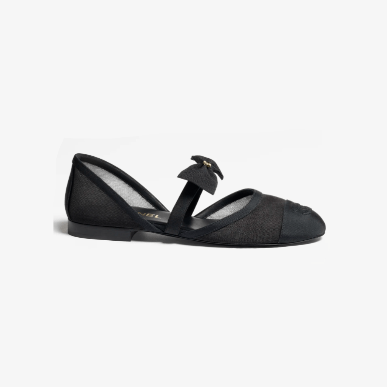 Chanel Mary Janes In Mesh And Grosgrain Black