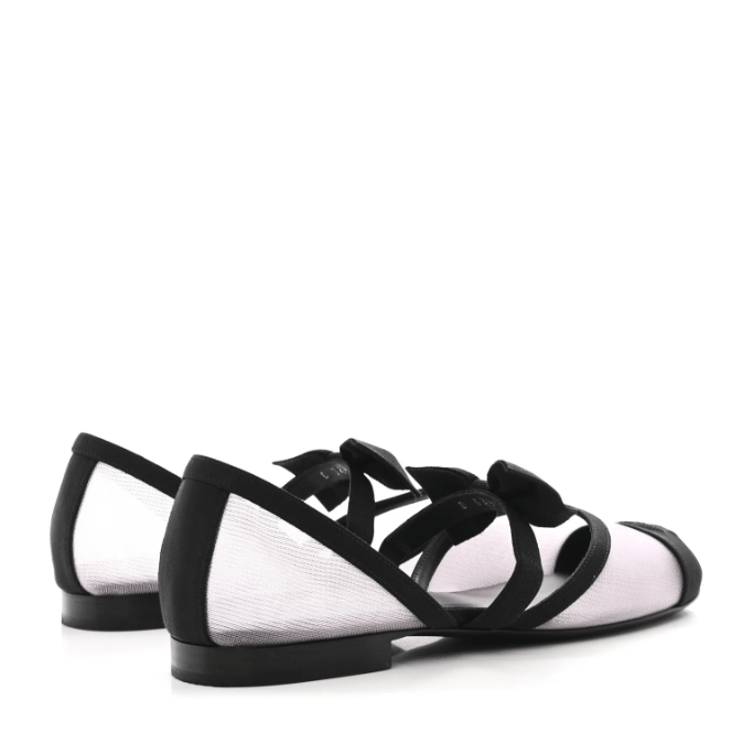 Chanel Mesh Grosgrain Mary Janes Flat White Black 3