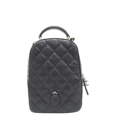 Chanel Mini Phone Holder Backpack Black Caviar Light Gold Hardware - BEAUTY BAR