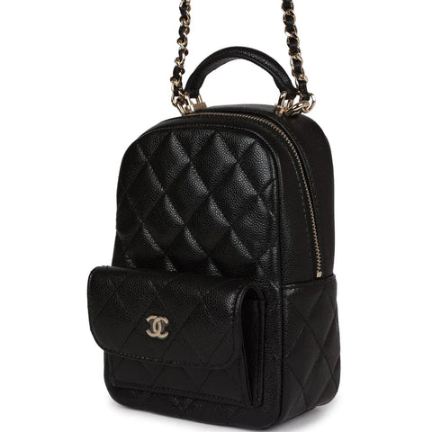 Chanel Mini Phone Holder Backpack Black Caviar Light Gold Hardware - BEAUTY BAR