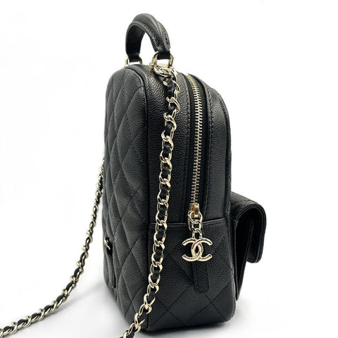 Chanel Mini Phone Holder Backpack Black Caviar Light Gold Hardware - BEAUTY BAR