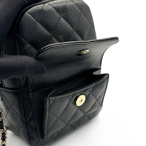 Chanel Mini Phone Holder Backpack Black Caviar Light Gold Hardware - BEAUTY BAR