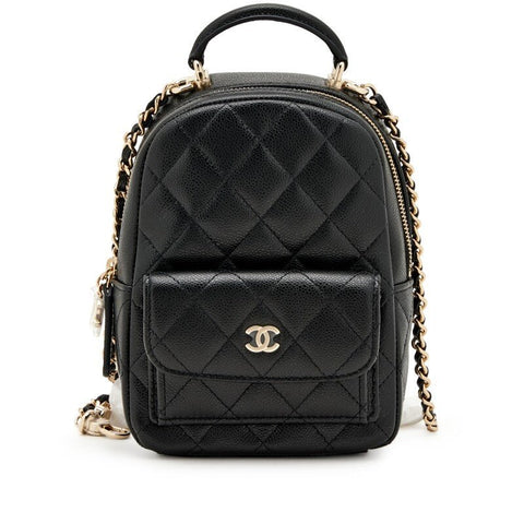 Chanel Mini Phone Holder Backpack Black Caviar Light Gold Hardware - BEAUTY BAR