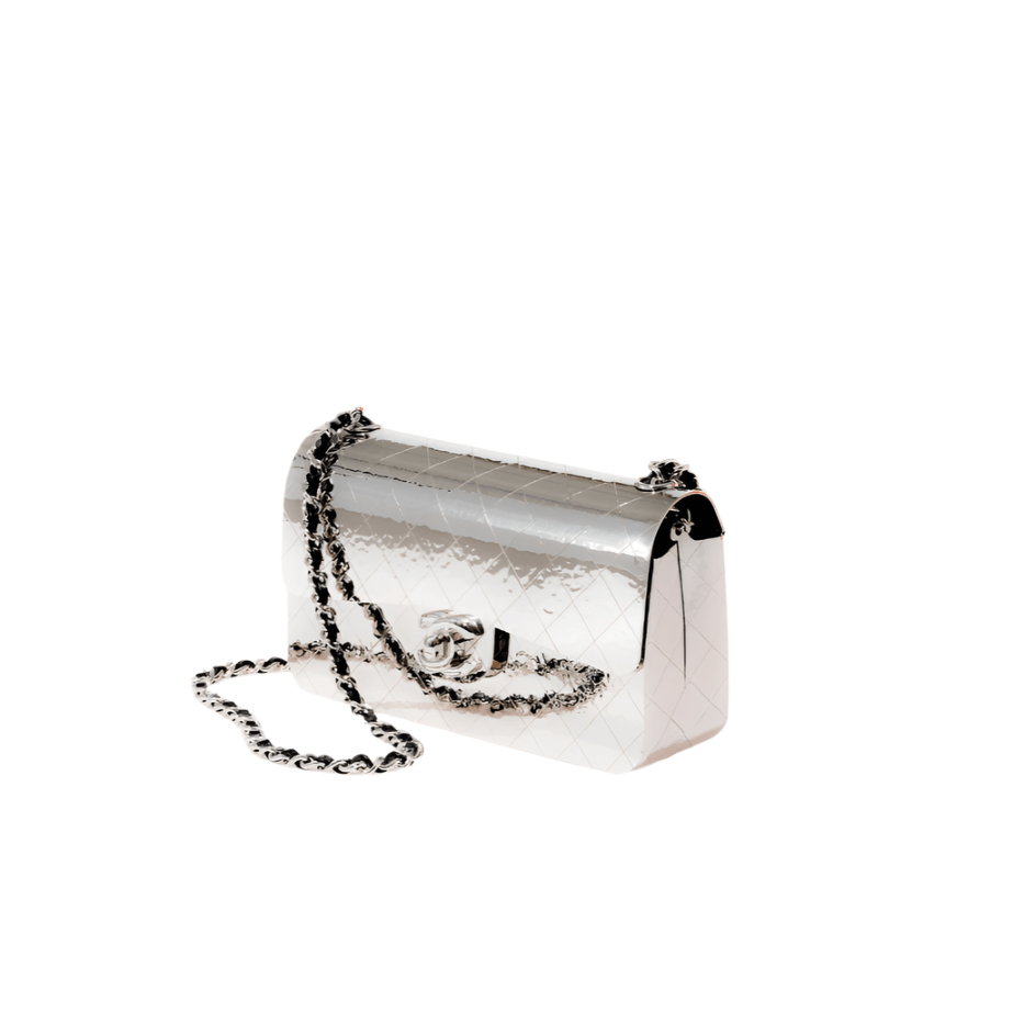 Chanel Mini Silver Handbag With Chain 2