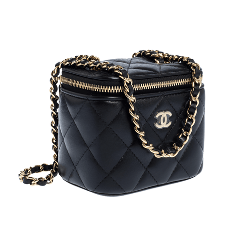Chanel Mini Vanity Top Handle Bag in Black With Chain - BEAUTY BAR