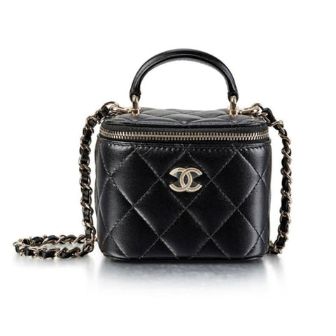 Chanel Mini Vanity Top Handle Bag in Black With Chain - BEAUTY BAR