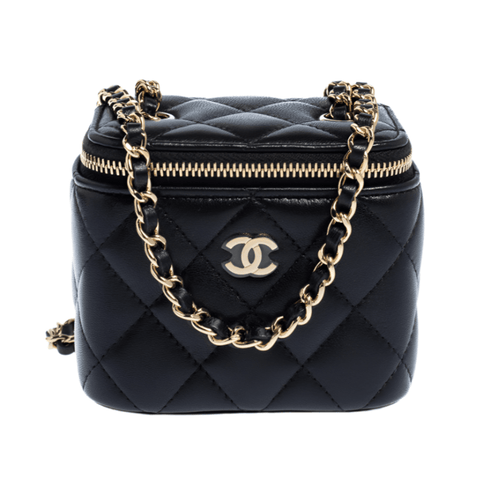 Chanel Mini Vanity Top Handle Bag in Black With Chain - BEAUTY BAR