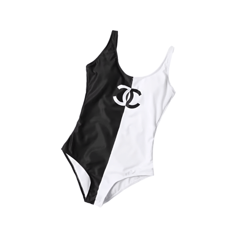 Chanel One - Piece Swimsuit in Black And White - BEAUTY BAR