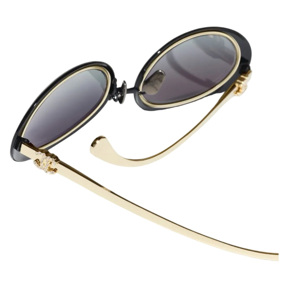 Chanel Oval Sunglasses in Black and Gold 4