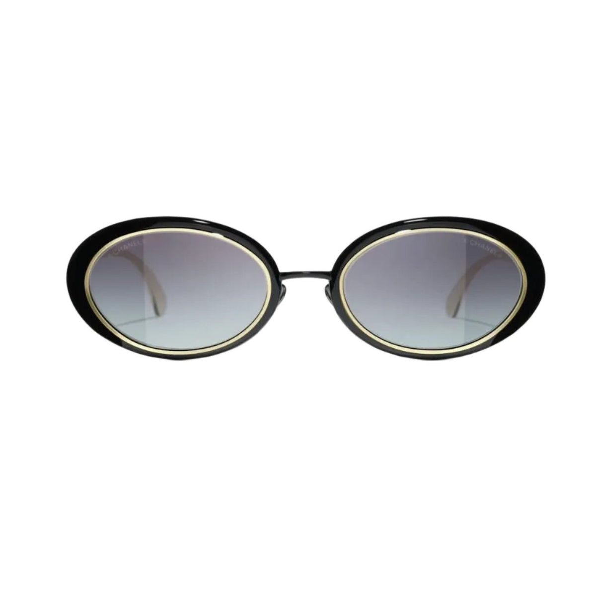 Chanel Oval Sunglasses in Black and Gold 3