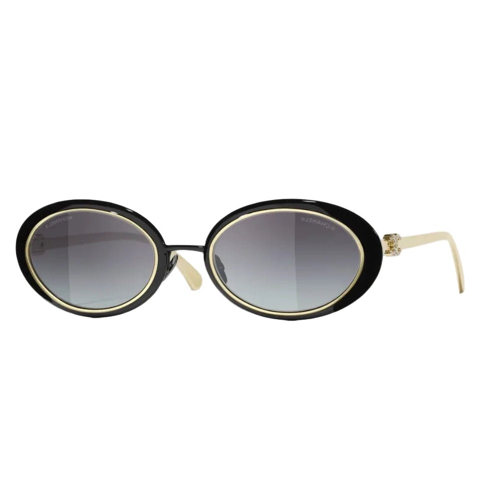 Chanel Oval Sunglasses in Black and Gold 1