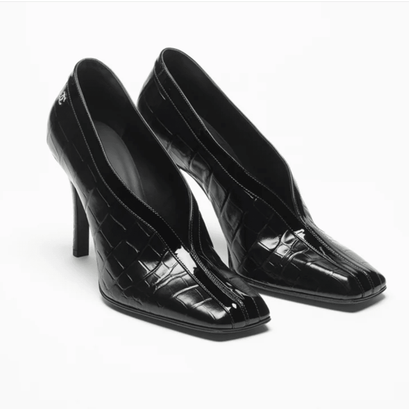 Chanel Pumps Crocodile Embossed Calfskin & Patent Calfskin  Black