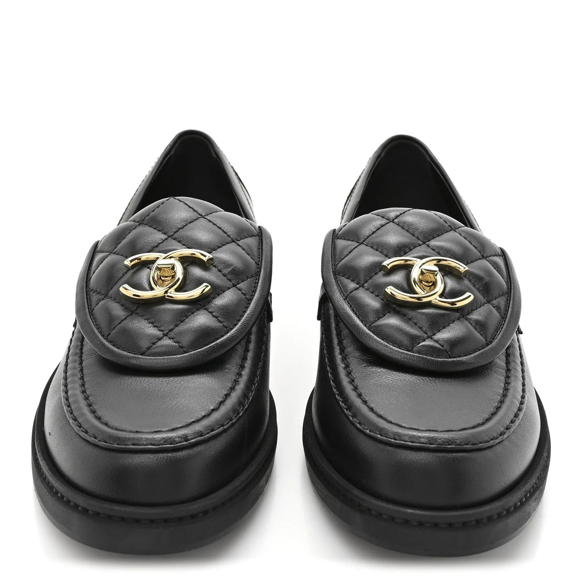 Chanel Quilted Leather Turnlock Loafers In Black Leather 2