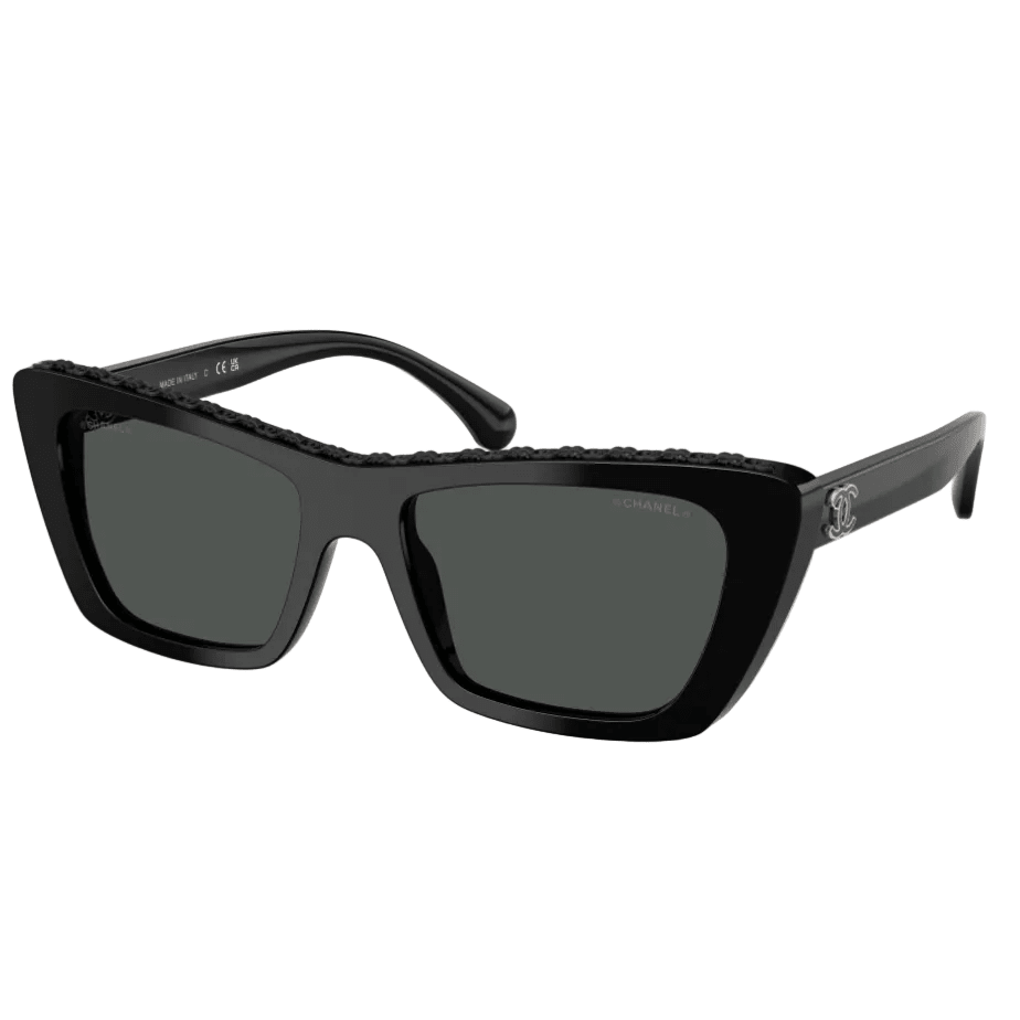 Chanel Rectangular Sunglasses With Black Chain-Link Top Bar Detail 2
