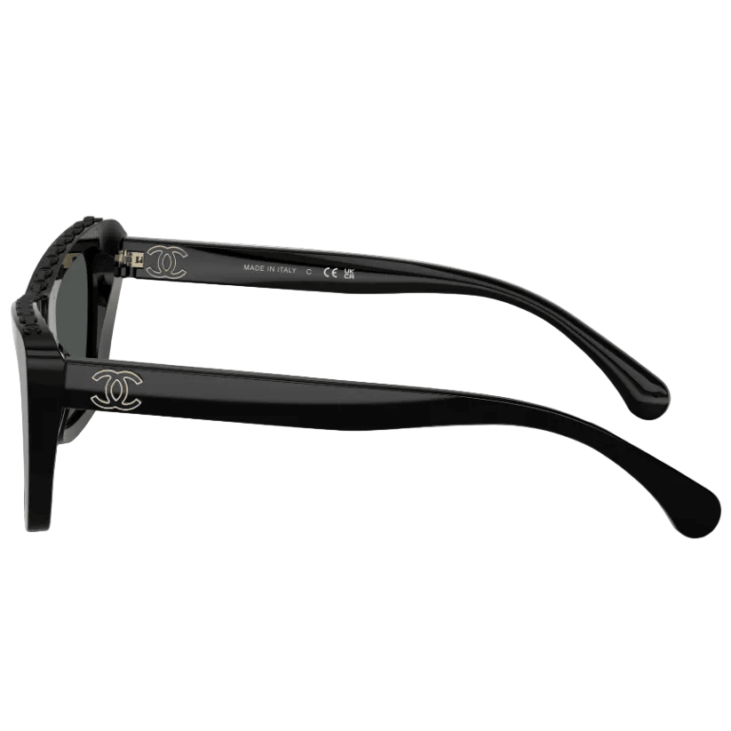 Chanel Rectangular Sunglasses With Black Chain-Link Top Bar Detail 3