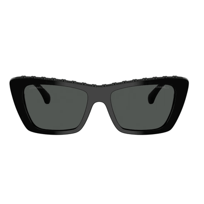 Chanel Rectangular Sunglasses With Black Chain-Link Top Bar Detail