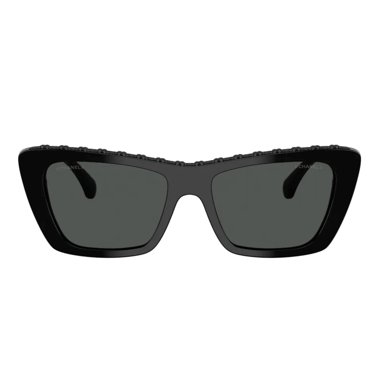 Chanel Rectangular Sunglasses With Black Chain-Link Top Bar Detail