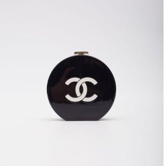 Chanel Resin Plexi Black White CC Camellia Minaudiere Clutch