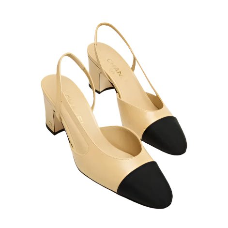 Chanel Slingback Beige And Black Heels - BEAUTY BAR