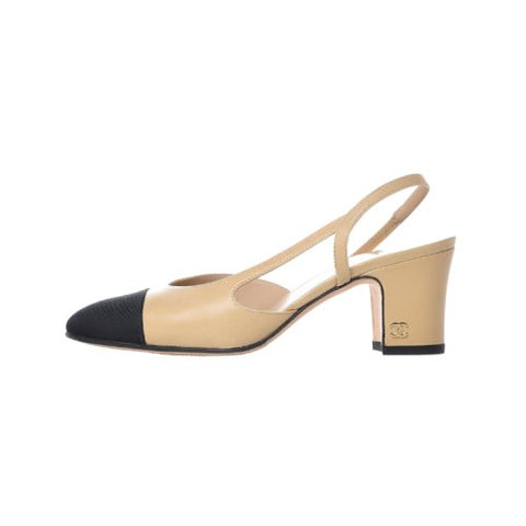 Chanel Slingback Beige And Black Heels - BEAUTY BAR