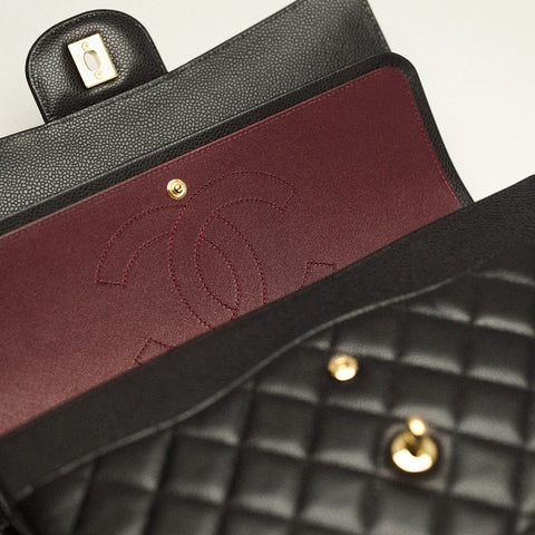 Chanel Small Classic Handbag Grained Calfskin & Gold - Tone Metal Black - BEAUTY BAR