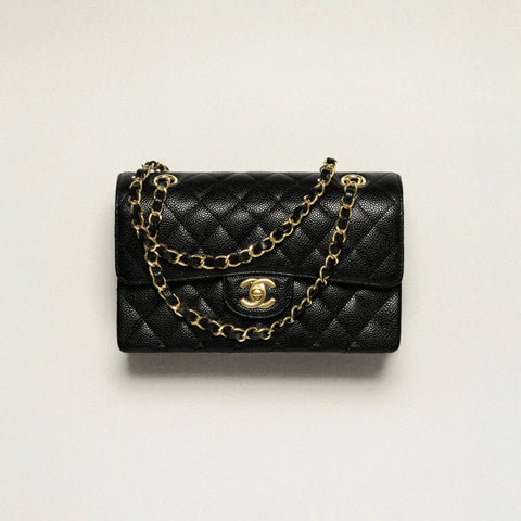Chanel Small Classic Handbag Grained Calfskin & Gold - Tone Metal Black - BEAUTY BAR