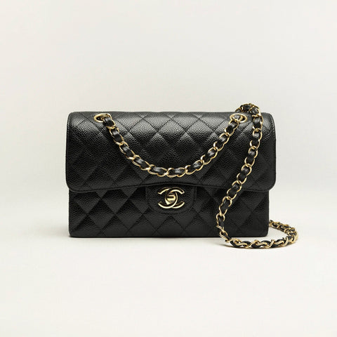 Chanel Small Classic Handbag Grained Calfskin & Gold - Tone Metal Black - BEAUTY BAR