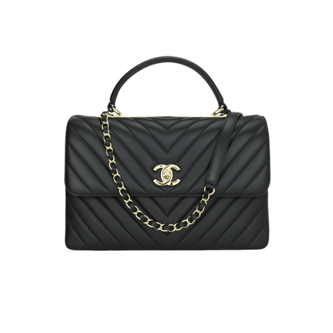 Chanel Trendy CC Top Handle Bag Medium Black With Gold Hardware - BEAUTY BAR