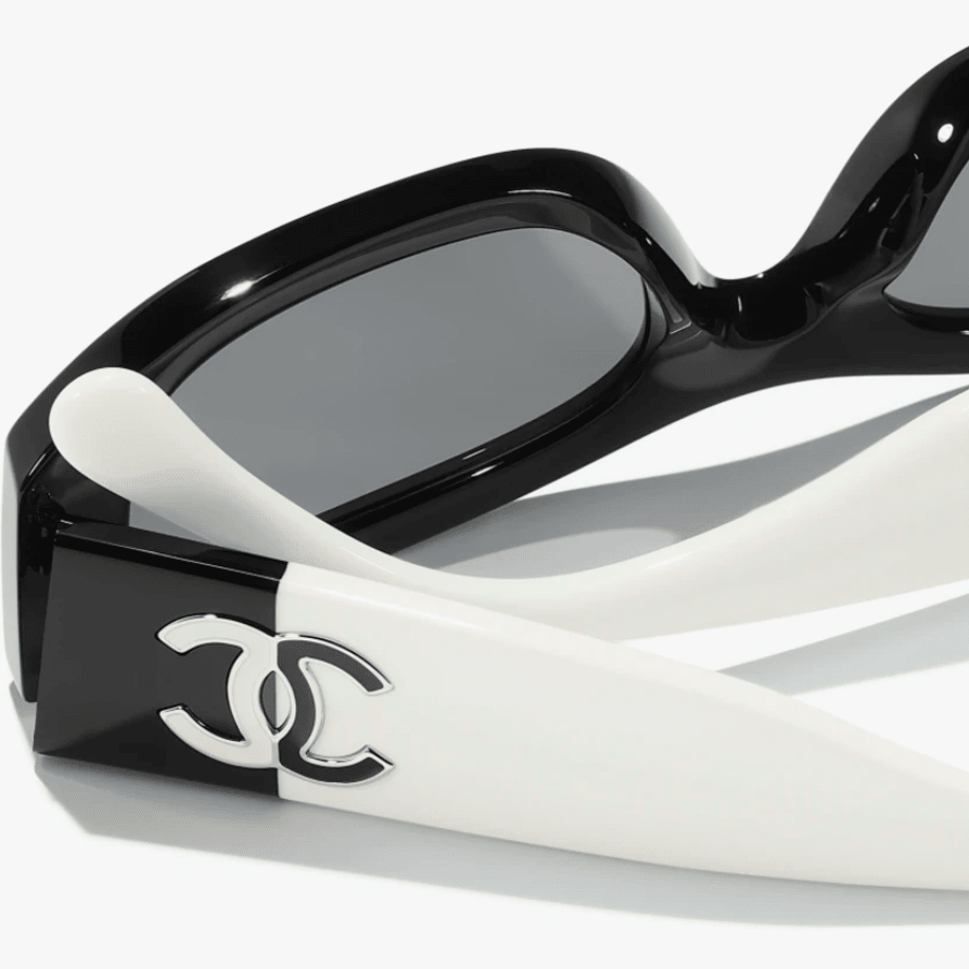 Chanel Two-Tone Black And White Rectangular Sunglasses With CC Logo 2