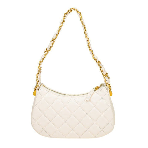 Chanel White Small Handbag With Chain Shiny Wrinkled Leather And Gold - Tone Metal - BEAUTY BAR